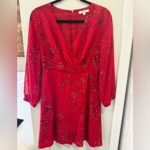 Madewell Red Floral Long-Sleeve Wrap Dress